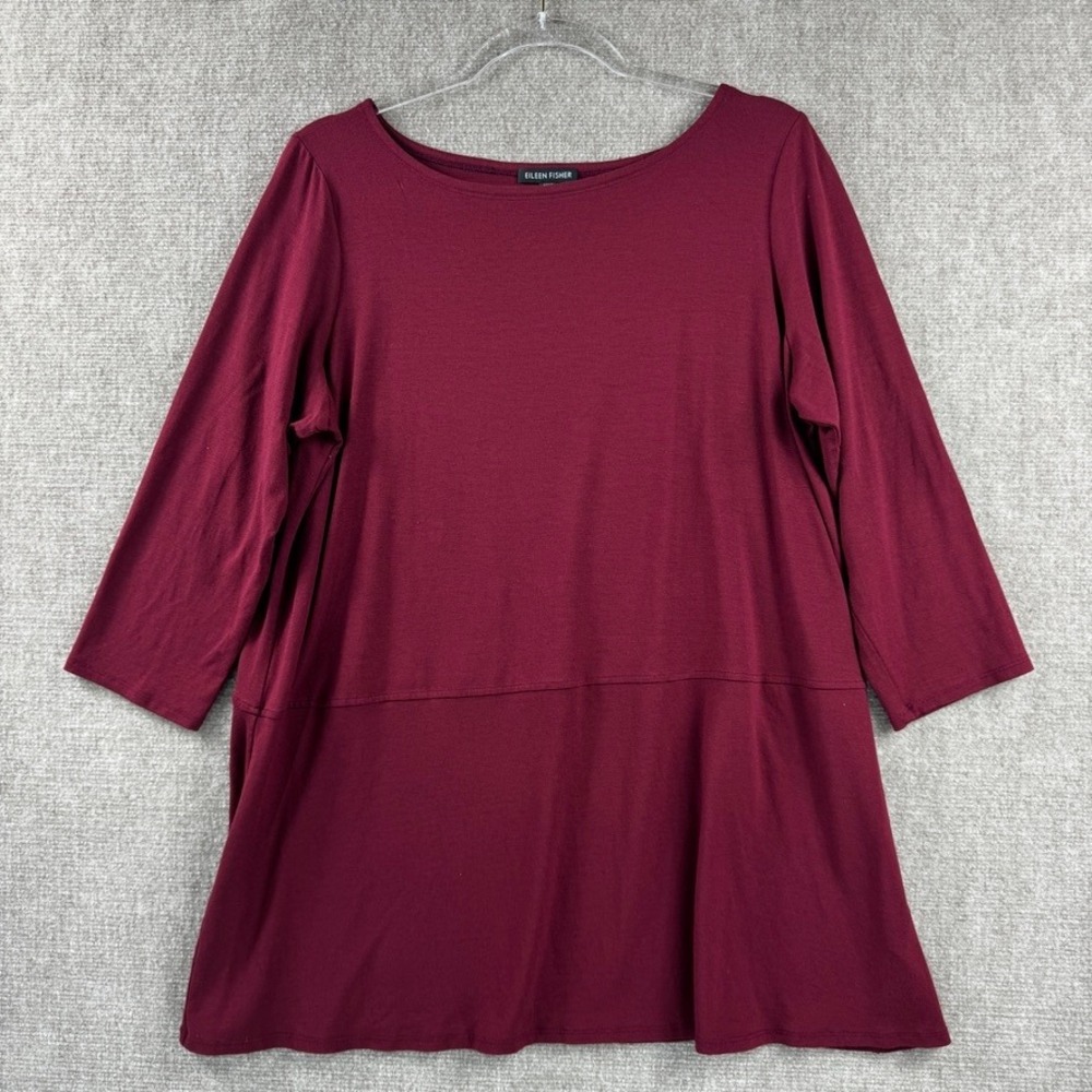 Eileen Fisher Tunic XL Womens Top Maroon Minimalist Viscose Spandex Layering